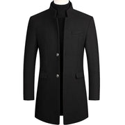 Men's Tailored Winter Wool Coat with Button Placket and Flap Pockets