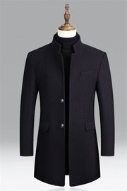 Men's Tailored Winter Wool Coat with Button Placket and Flap Pockets