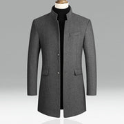 Men's Tailored Winter Wool Coat with Button Placket and Flap Pockets