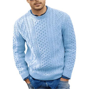 Men's Warm Cable Knit Winter Sweater with Ribbed Crew Neck and Cuffs