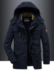 Fleece-Lined Winter Jacket with Windproof Shell and Hood for Men