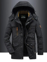 Fleece-Lined Winter Jacket with Windproof Shell and Hood for Men