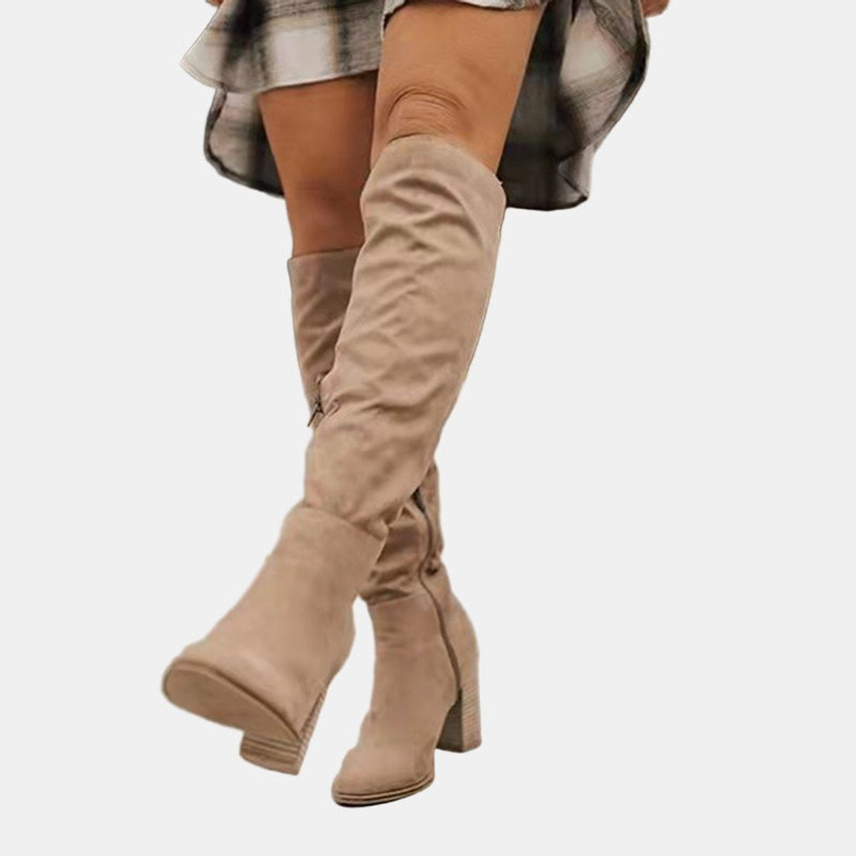 Non-Slip Over-the-Knee Boots with Block Heel and Side Zipper for Women