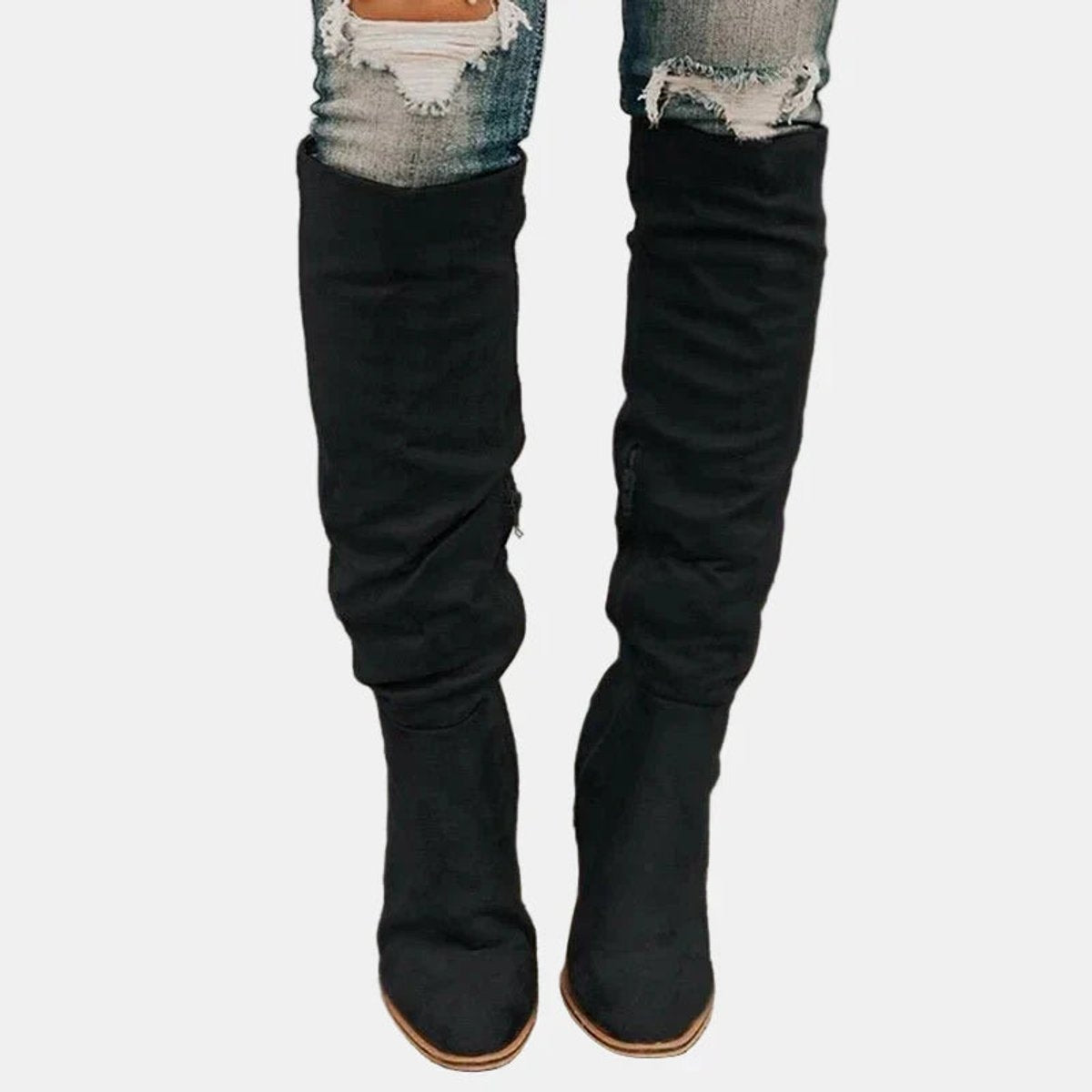 Non-Slip Over-the-Knee Boots with Block Heel and Side Zipper for Women