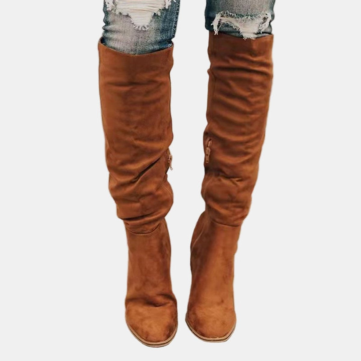 Non-Slip Over-the-Knee Boots with Block Heel and Side Zipper for Women