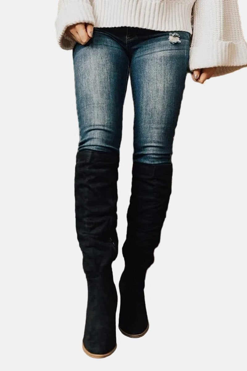 Non-Slip Over-the-Knee Boots with Block Heel and Side Zipper for Women