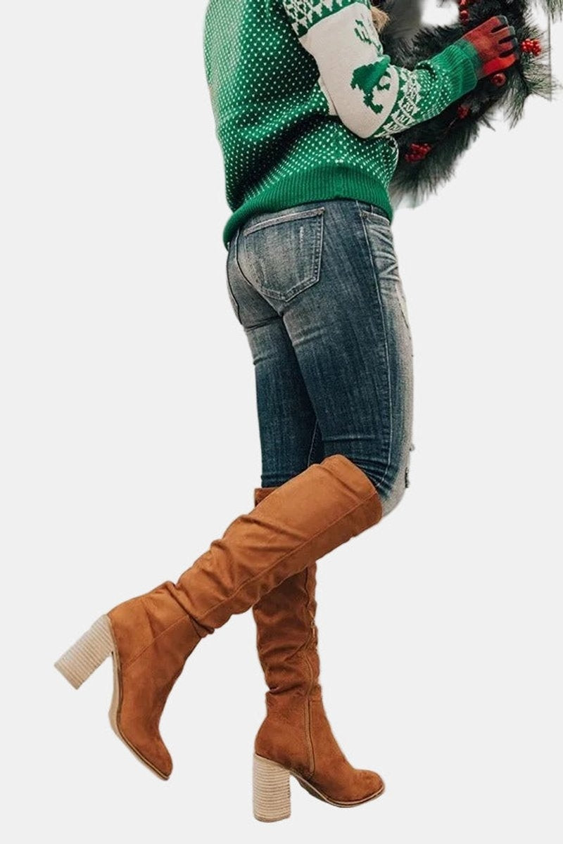 Non-Slip Over-the-Knee Boots with Block Heel and Side Zipper for Women