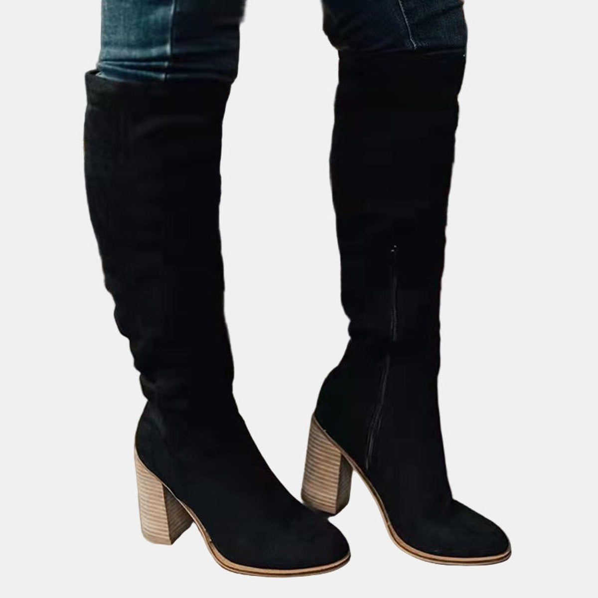 Non-Slip Over-the-Knee Boots with Block Heel and Side Zipper for Women