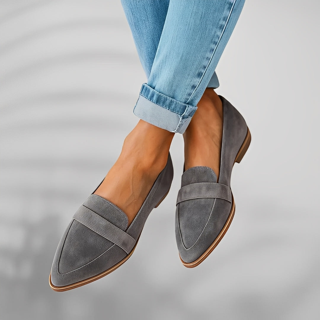 Orthopedic Leather Loafers with Pointed Toe and Cushioned Insole for Women