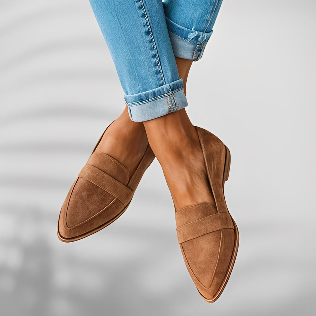 Orthopedic Leather Loafers with Pointed Toe and Cushioned Insole for Women