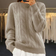 Oversized Cable Knit Crewneck Sweater with Ribbed Cuffs for Women