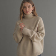 Oversized Cashmere Turtleneck Sweater with Ribbed Cuffs for Women