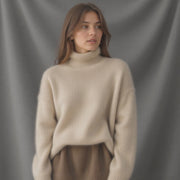 Oversized Cashmere Turtleneck Sweater with Ribbed Cuffs for Women