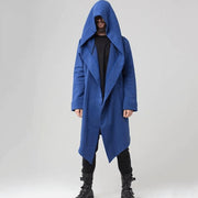 Oversized Longline Hooded Trench Coat with Wide Lapels for Men