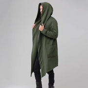 Oversized Longline Hooded Trench Coat with Wide Lapels for Men