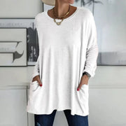 Oversized Longline Sweater with Patch Pockets and Round Neck for Women