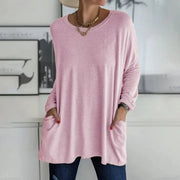 Oversized Longline Sweater with Patch Pockets and Round Neck for Women
