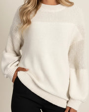 Oversized Textured Knit Sweater with Balloon Sleeves for Women