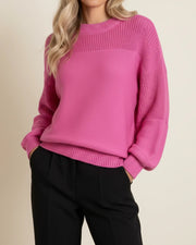 Oversized Textured Knit Sweater with Balloon Sleeves for Women