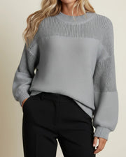 Oversized Textured Knit Sweater with Balloon Sleeves for Women