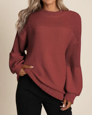 Oversized Textured Knit Sweater with Balloon Sleeves for Women