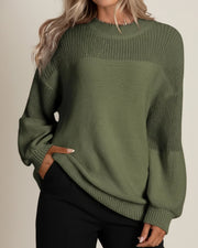 Oversized Textured Knit Sweater with Balloon Sleeves for Women