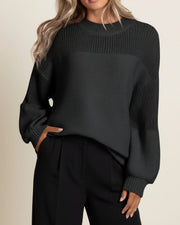 Oversized Textured Knit Sweater with Balloon Sleeves for Women