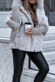 Oversized Thermal Quilted Winter Puffer Jacket with Faux-Fur Hood for Women