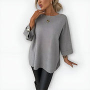 Oversized Three-Quarter Sleeve Sweater with Button Cuffs for Women