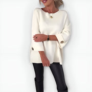 Oversized Three-Quarter Sleeve Sweater with Button Cuffs for Women