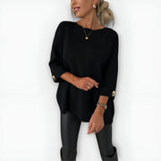 Oversized Three-Quarter Sleeve Sweater with Button Cuffs for Women