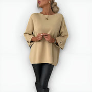 Oversized Three-Quarter Sleeve Sweater with Button Cuffs for Women