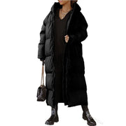 Padded Full-Length Winter Puffer Coat with Hood and Side Pockets for Women