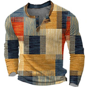 Patchwork Long Sleeve Henley Shirt