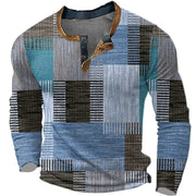 Patchwork Long Sleeve Henley Shirt Style Casual Breathable