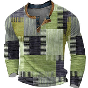 Patchwork Long Sleeve Henley Shirt Style Casual Breathable