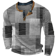 Patchwork Long Sleeve Henley Shirt Style Casual Breathable