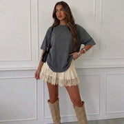 Women's Knit Skirt – Pleated Lace Trim for Casual Wear