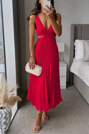 Pleated V-Neck Midi Dress Style Wedding Guest