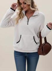 Women's Warm Sherpa Teddy Fleece Half-Zip Winter Pullover with Pouch Pocket