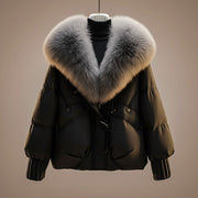 Plush Winter Puffer Coat with Oversized Fur Collar for Women