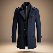Insulated Wool Coat with Structured Collar and Chest Pocket for Men