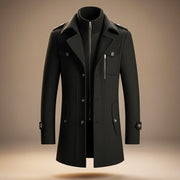 Insulated Wool Coat with Structured Collar and Chest Pocket for Men