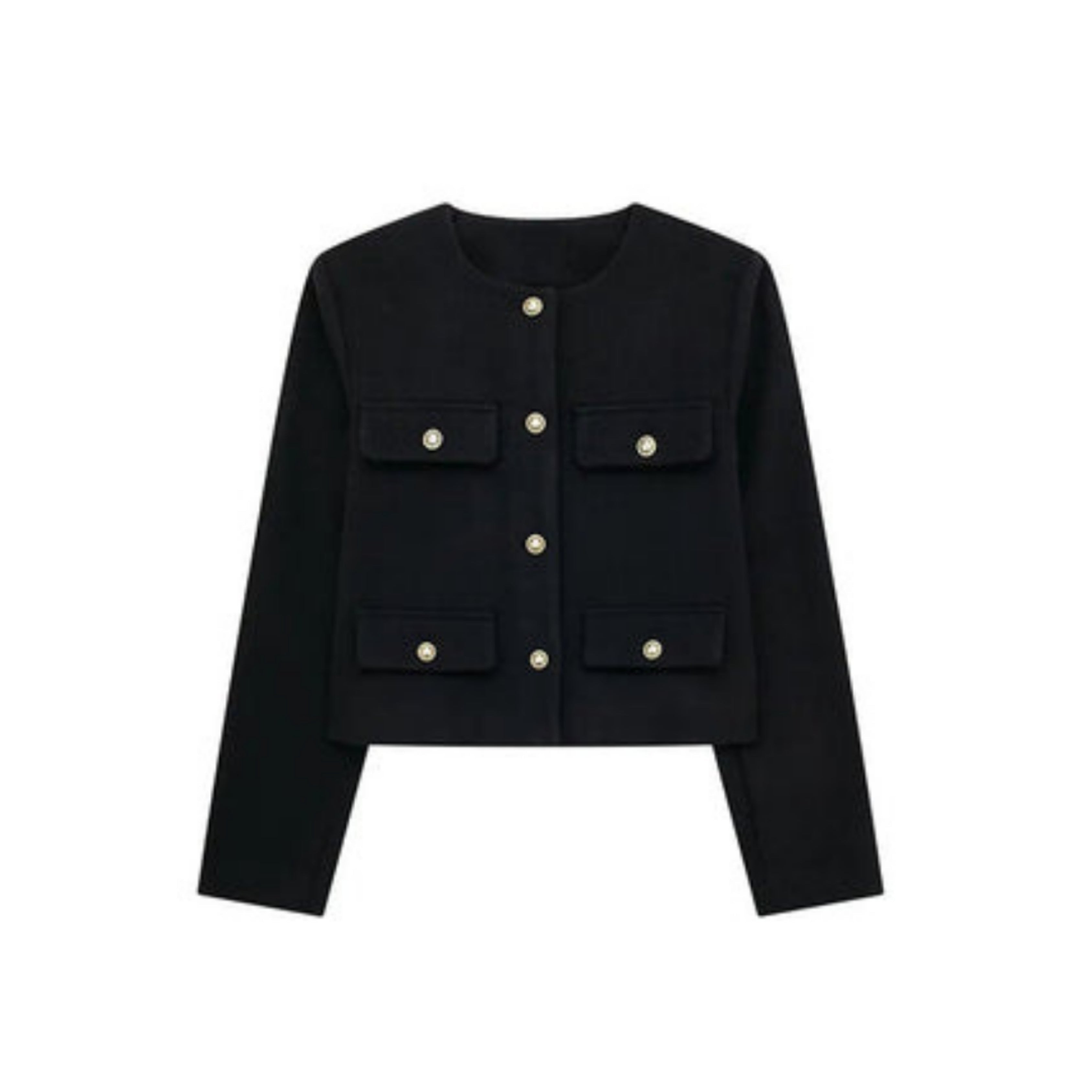 Veste courte Audriélle pour femme, boutons dorés distinctifs et coupe structurée adaptée aux tenues chic.
