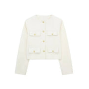 Cropped Blazer with Structured Shoulders and Button Front for Women