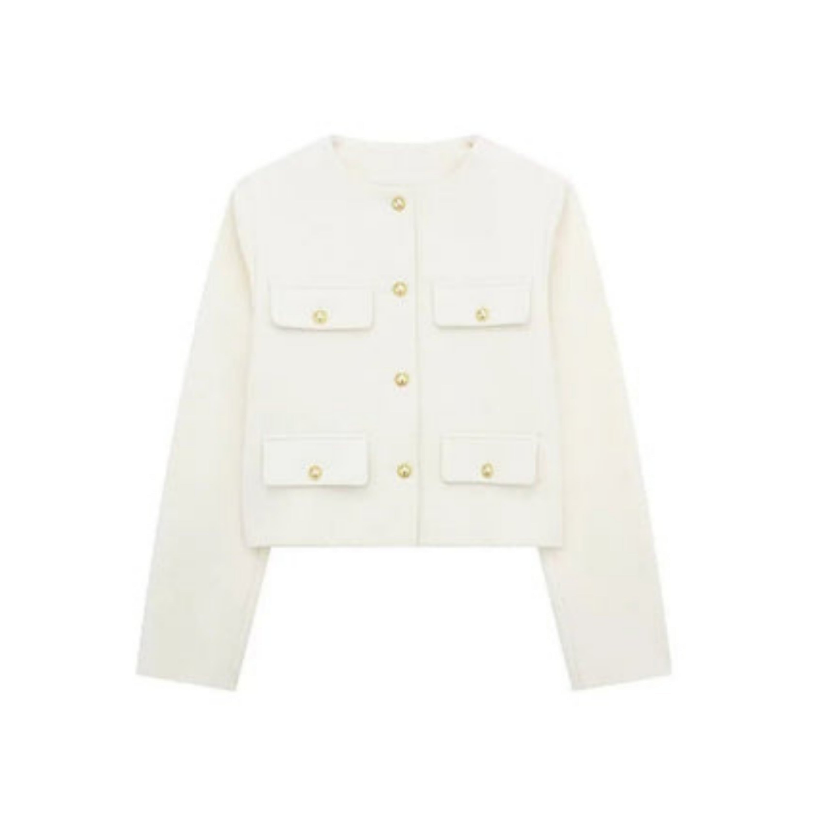 Veste courte Audriélle pour femme, boutons dorés distinctifs et coupe structurée adaptée aux tenues chic.