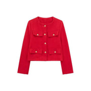 Cropped Blazer with Structured Shoulders and Button Front for Women