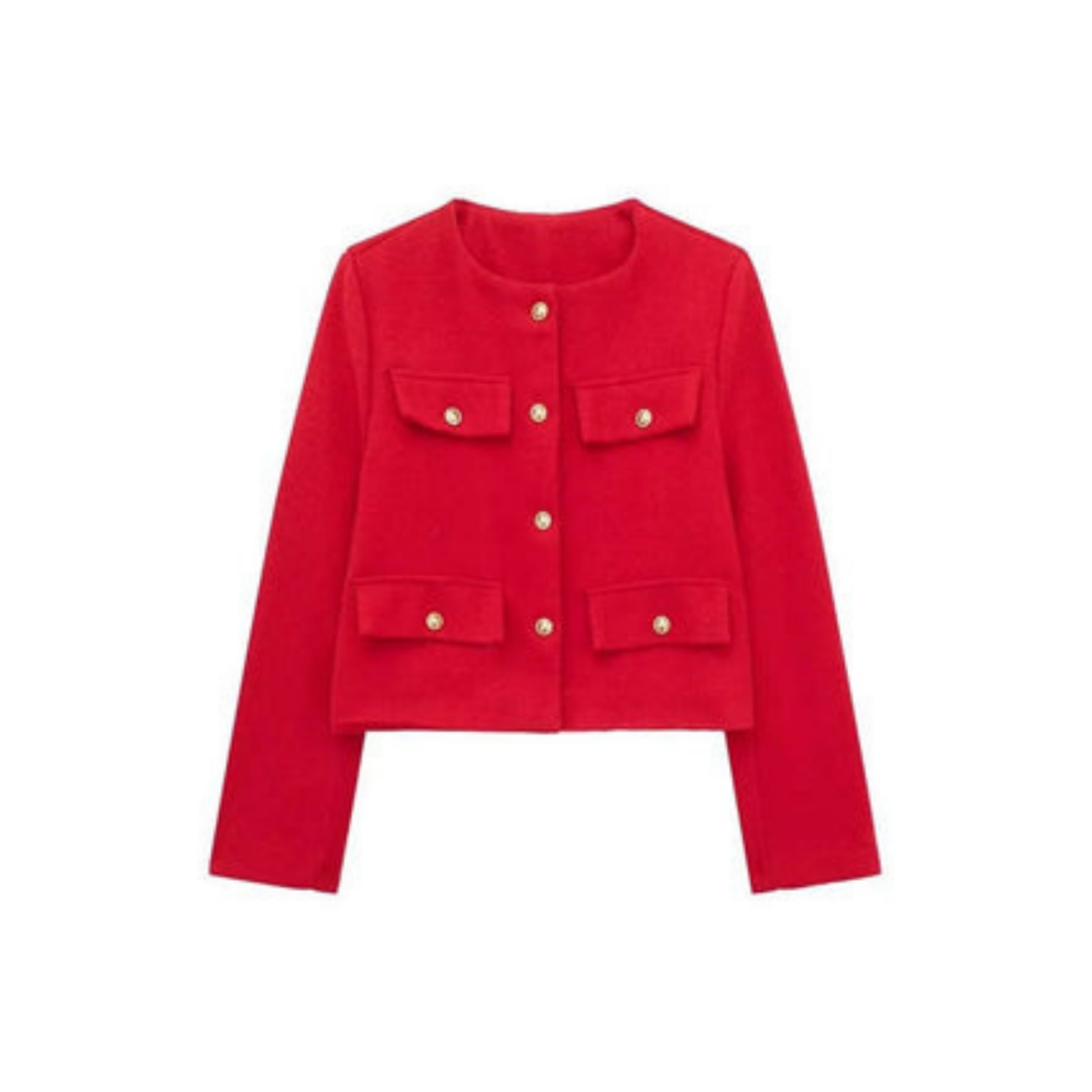 Veste courte Audriélle pour femme, boutons dorés distinctifs et coupe structurée adaptée aux tenues chic.