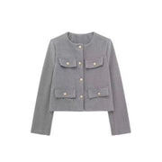 Cropped Blazer with Structured Shoulders and Button Front for Women