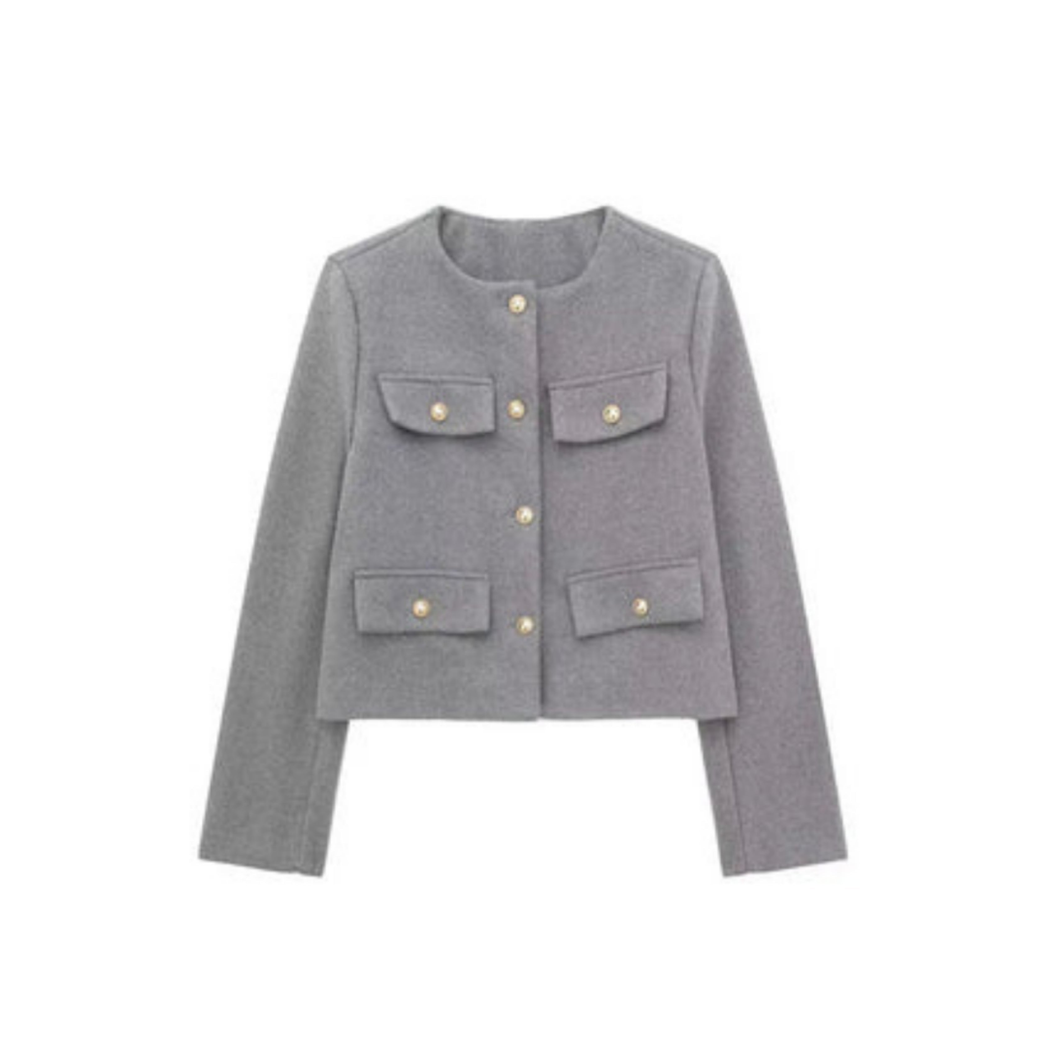 Veste courte Audriélle pour femme, boutons dorés distinctifs et coupe structurée adaptée aux tenues chic.